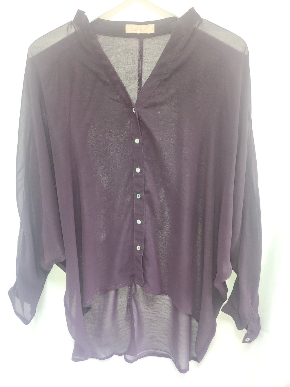 fun 2 fun Sheer Button-Front Blouse - Deep Purple
